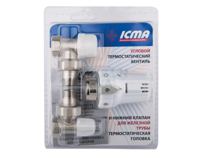 Термокоплект ICMA УГЛОВОЙ с термоголовкой, подающим и нижним клапанами, 1/2"*